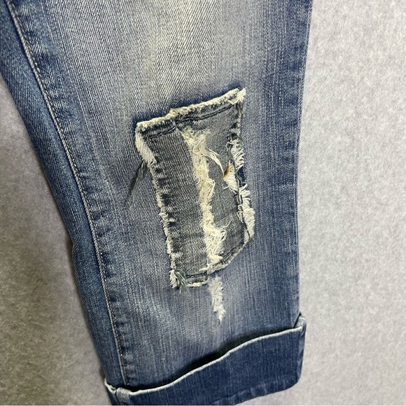 Bebe Y2K Patchwork Rolled Hem Heavy Stitching Cropped Capri Jeans - Picture 2 of 6